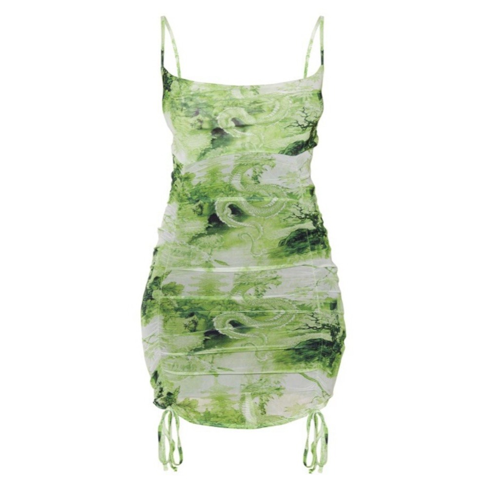 PrettyLittleThing Green Dragon Print Strappy Mini Dress